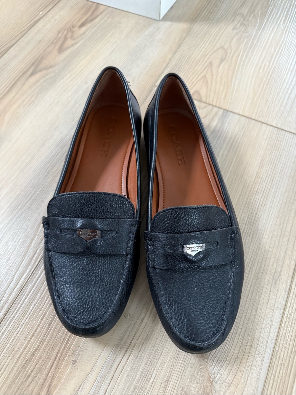 COACH Black Leather Penny Loafers